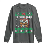Ugly Christmas Sweater Beaver Ice Hockey Goalie Long Sleeve Shirt No Pucks Given - Wonder Print Shop