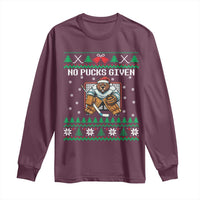 Ugly Christmas Sweater Beaver Ice Hockey Goalie Long Sleeve Shirt No Pucks Given - Wonder Print Shop