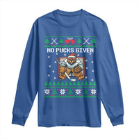 Ugly Christmas Sweater Beaver Ice Hockey Goalie Long Sleeve Shirt No Pucks Given - Wonder Print Shop