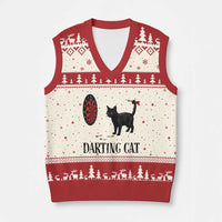 Funny Black Cat Darts Player V-Neck Knit Sweater Vest Darting Cat Dartist Gift - Wonder Print Shop