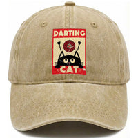 Black Cat Dart Thrower Washed Cotton Baseball Cap Cat Lover Dartist Gift