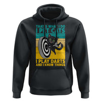 Funny Retro Sunset Cat Darts Hoodie I Pet Cats I Play Darts And I Know Things - Wonder Print Shop