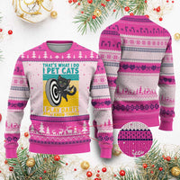 Funny Retro Sunset Cat Darts Ugly Christmas Sweater I Pet Cats I Play Darts And I Know Things - Wonder Print Shop