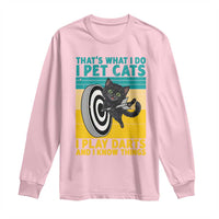 Funny Retro Sunset Cat Darts Long Sleeve Shirt I Pet Cats I Play Darts And I Know Things - Wonder Print Shop