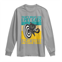 Funny Retro Sunset Cat Darts Long Sleeve Shirt I Pet Cats I Play Darts And I Know Things - Wonder Print Shop