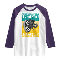 Funny Retro Sunset Cat Darts Raglan Shirt I Pet Cats I Play Darts And I Know Things - Wonder Print Shop