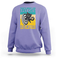 Funny Retro Sunset Cat Darts Sweatshirt I Pet Cats I Play Darts And I Know Things - Wonder Print Shop