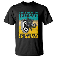 Funny Retro Sunset Cat Darts T Shirt I Pet Cats I Play Darts And I Know Things - Wonder Print Shop