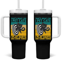 Funny Retro Sunset Cat Darts Tumbler With Handle I Pet Cats I Play Darts And I Know Things - Wonder Print Shop