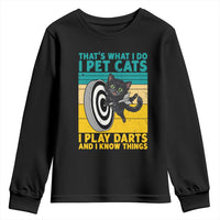 Funny Retro Sunset Cat Darts Youth Sweatshirt I Pet Cats I Play Darts And I Know Things - Wonder Print Shop