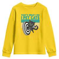 Funny Retro Sunset Cat Darts Youth Sweatshirt I Pet Cats I Play Darts And I Know Things - Wonder Print Shop
