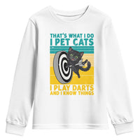 Funny Retro Sunset Cat Darts Youth Sweatshirt I Pet Cats I Play Darts And I Know Things - Wonder Print Shop