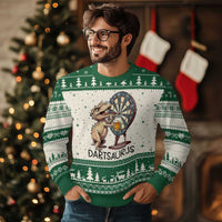 Dartsaurus Ugly Christmas Sweater Funny Dinosaur Dart Player Gift - Wonder Print Shop