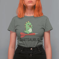 Cute Dartsaurus Playing Dart T Shirt For Women Dinosaur Lover Gift - Wonder Print Shop