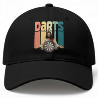 Funny Jesus Dart Player Sunset Retro Vintage Baseball Cap Christian Dartist Gift