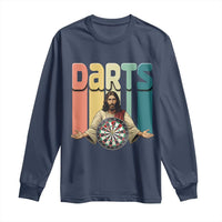 Funny Jesus Dart Player Sunset Retro Vintage Long Sleeve Shirt Christian Dartist Gift - Wonder Print Shop