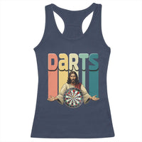 Funny Jesus Dart Player Sunset Retro Vintage Racerback Tank Top Christian Dartist Gift - Wonder Print Shop