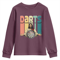 Funny Jesus Dart Player Sunset Retro Vintage Youth Sweatshirt Christian Dartist Gift - Wonder Print Shop