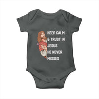 Funny Christian Faith Darts Player Gift Baby Onesie Keep Calm And Trust In Jesus He Never Misses - Wonder Print Shop