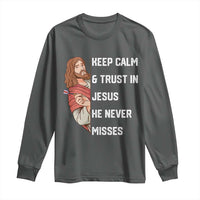 Funny Christian Faith Darts Player Gift Long Sleeve Shirt Keep Calm And Trust In Jesus He Never Misses - Wonder Print Shop