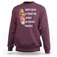 Funny Christian Faith Darts Player Gift Sweatshirt Keep Calm And Trust In Jesus He Never Misses - Wonder Print Shop