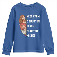 Funny Christian Faith Darts Player Gift Youth Sweatshirt Keep Calm And Trust In Jesus He Never Misses - Wonder Print Shop