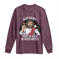 Keep Calm And Trust In Jesus Long Sleeve Shirt Christian Dartist Gift - Wonder Print Shop