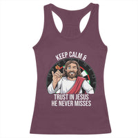 Keep Calm And Trust In Jesus Racerback Tank Top Christian Dartist Gift - Wonder Print Shop