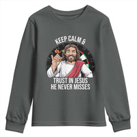 Keep Calm And Trust In Jesus Youth Sweatshirt Christian Dartist Gift - Wonder Print Shop