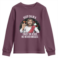 Keep Calm And Trust In Jesus Youth Sweatshirt Christian Dartist Gift - Wonder Print Shop