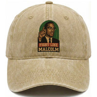 Fight Like Malcolm X Washed Cotton Baseball Cap Black History Month Inspirational Gift