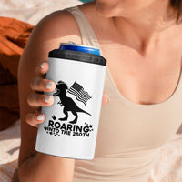 Funny Patriotic Dinosaur 4 in 1 Can Cooler Tumbler Roaring Into The 250th Anniversary