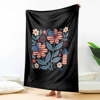 Boho Patriotic Daisy American Flag Floral Throw Blanket