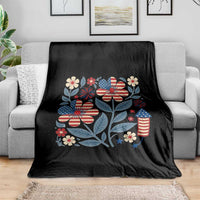 Boho Patriotic Daisy American Flag Floral Throw Blanket