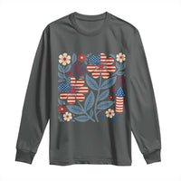 Boho Patriotic Daisy American Flag Floral Long Sleeve Shirt