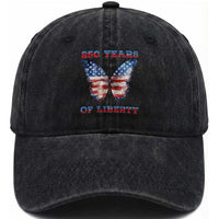 Patriotic Butterfly Washed Cotton Baseball Cap 250 Years Of Liberty