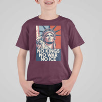 Statue Of Liberty No Kings No War No Ice T Shirt For Kid Freedom Protest Gift