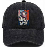 Statue Of Liberty No Kings No War No Ice Washed Cotton Baseball Cap Freedom Protest Gift