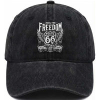 Feel The Freedom Route Highway 66 Washed Cotton Baseball Cap 100th Anniversary Biker Road Trip Graphic