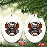 Vintage Route Highway 66 Biker Club Ceramic Ornament Live To Ride Motorcycle Graphic