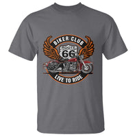 Vintage Route Highway 66 Biker Club T Shirt Live To Ride Motorcycle Graphic