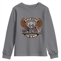 Vintage Route Highway 66 Biker Club Youth Sweatshirt Live To Ride Motorcycle Graphic