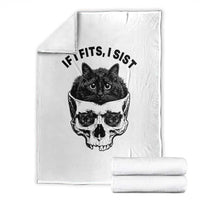 If I Fits I Sits Black Cat Skull Throw Blanket Gothic Dark Humor Gift