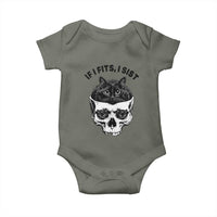 If I Fits I Sits Black Cat Skull Baby Onesie Gothic Dark Humor Gift