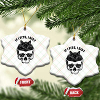 If I Fits I Sits Black Cat Skull Ceramic Ornament Gothic Dark Humor Gift