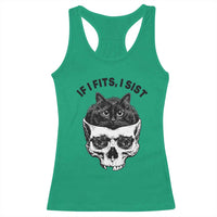 If I Fits I Sits Black Cat Skull Racerback Tank Top Gothic Dark Humor Gift
