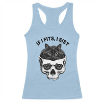 If I Fits I Sits Black Cat Skull Racerback Tank Top Gothic Dark Humor Gift