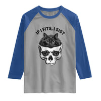 If I Fits I Sits Black Cat Skull Raglan Shirt Gothic Dark Humor Gift