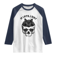 If I Fits I Sits Black Cat Skull Raglan Shirt Gothic Dark Humor Gift