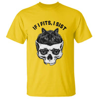 If I Fits I Sits Black Cat Skull T Shirt Gothic Dark Humor Gift